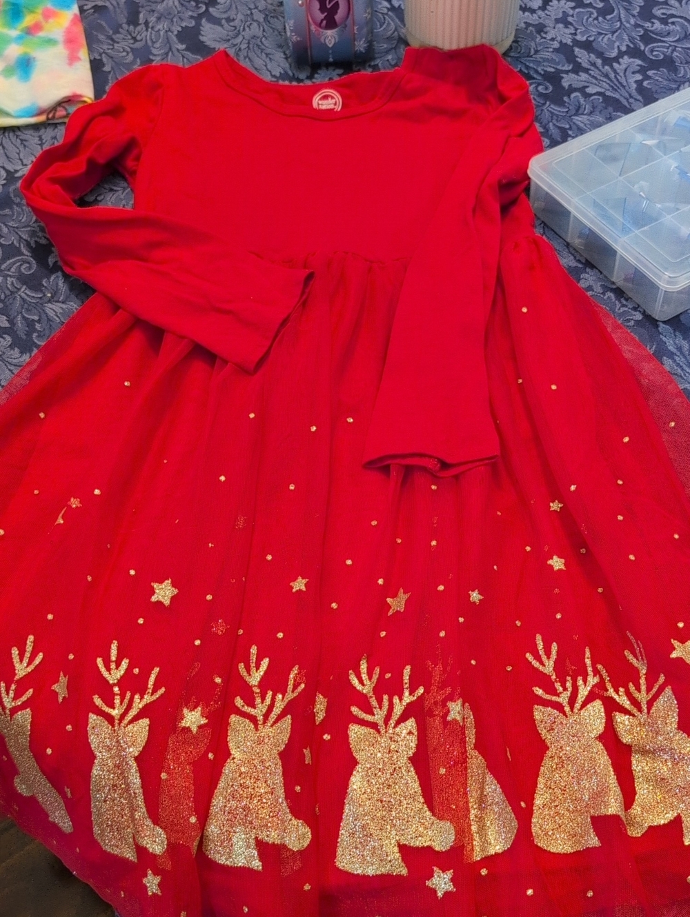 Red Glitter Reindeer Tulle Holiday Dress